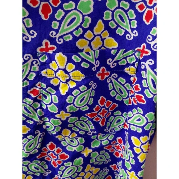 J Crew Hawaiian Shirt Men's Med Blue Floral Short Sleeve Button Up Camp Resort - Picture 5 of 10